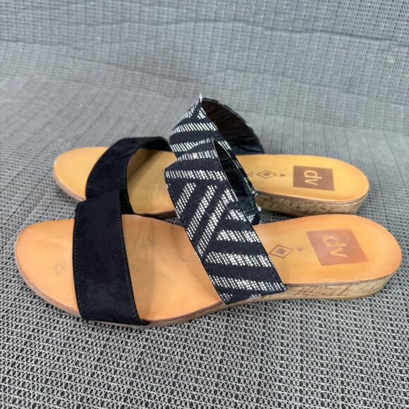 Dv Womens Size 7 Black & White Geometric Design Wedge Sandals Cork Sole - Picture 2 of 8